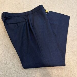 EUC J.Crew Men's BOWERY Dress Pants 36x30 Flat Front Tapered Slim Navy Plaid